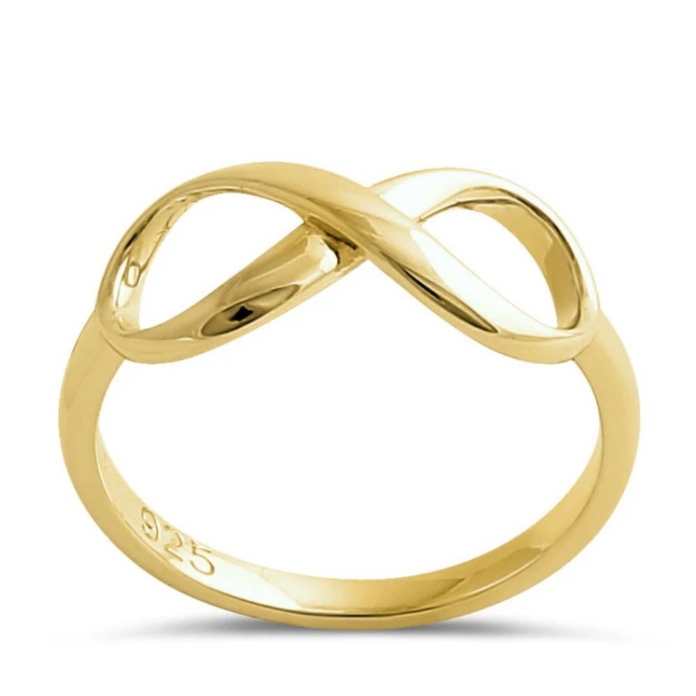 Sterling silver 9.25 yellow gold plated infinity ring # 6, and 8.